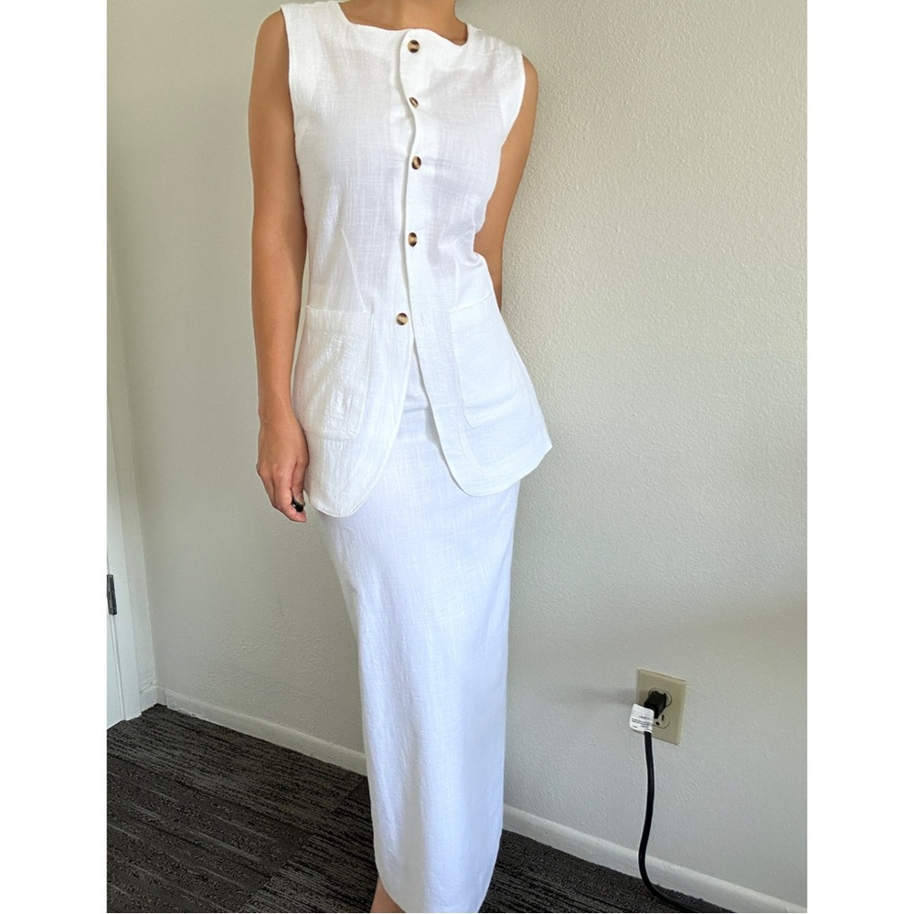 White Sleeveless Button-Down Maxi Dress